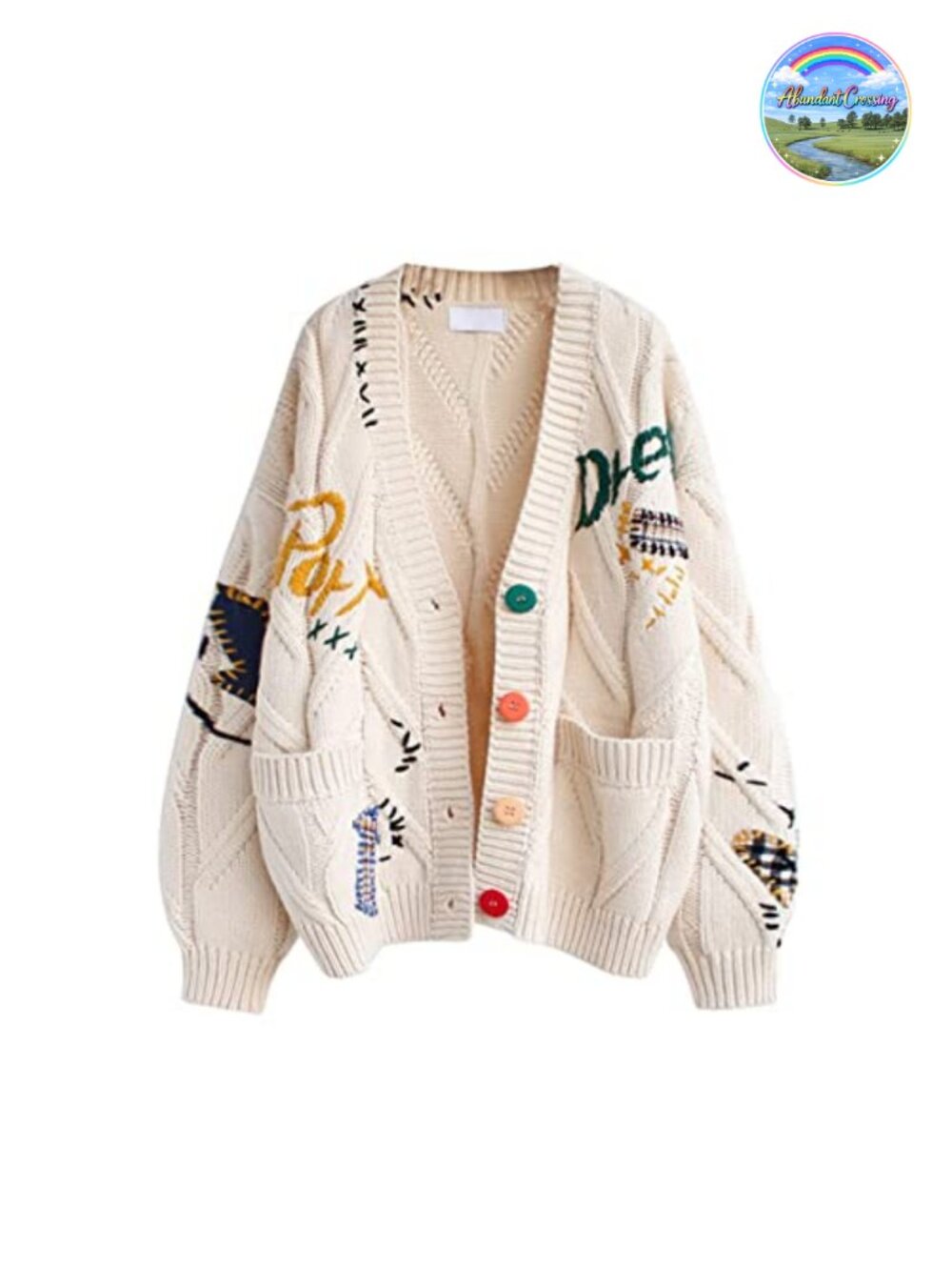Cable Knit Patchwork Cardigan V Neck Long Sleeve Button Down Sweater
